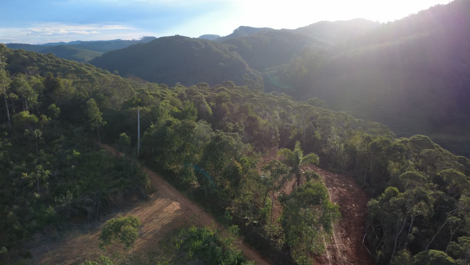 Área rural com estrada de acesso preparada em meio à mata